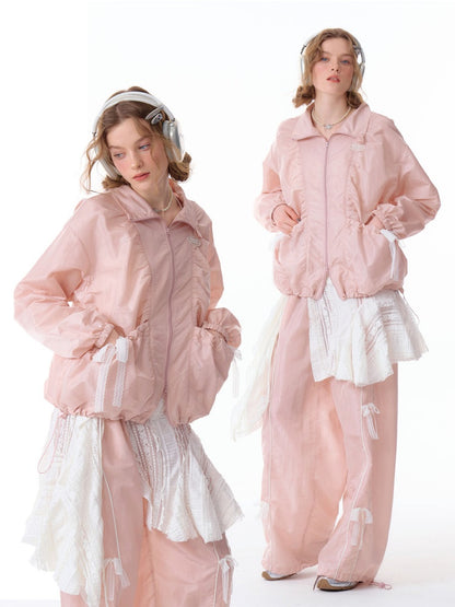Lace Bow Long Sleeve Double-Zip Jacket【s0000011912】