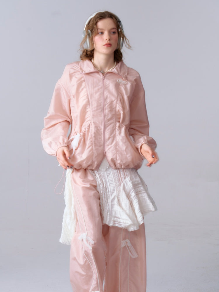 Lace Bow Long Sleeve Double-Zip Jacket【s0000011912】