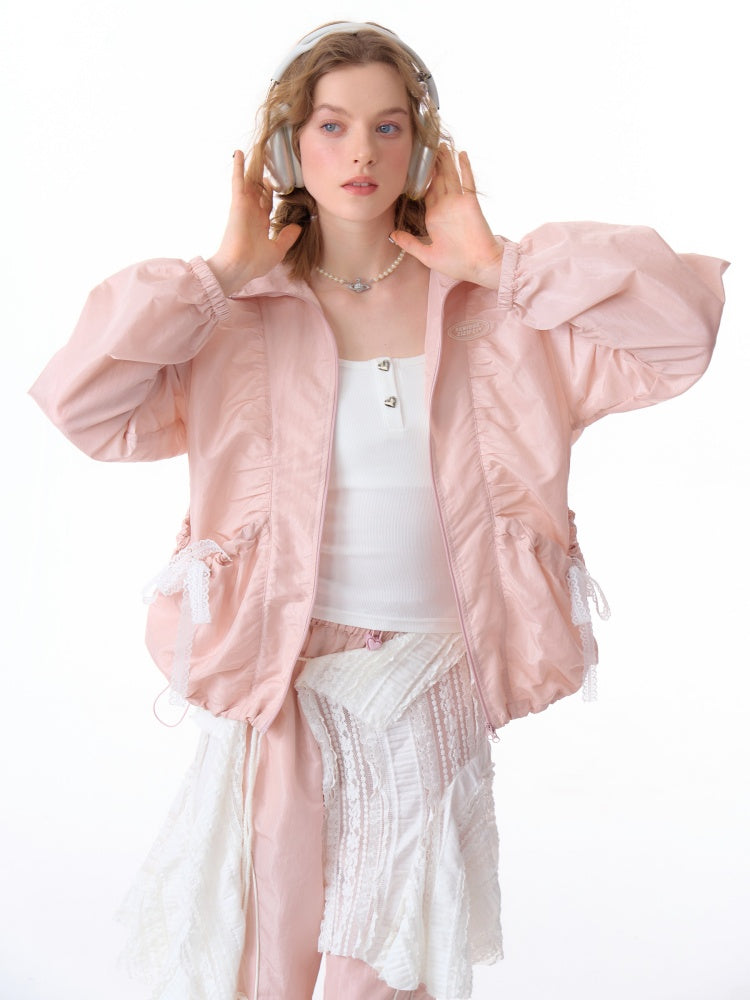Lace Bow Long Sleeve Double-Zip Jacket【s0000011912】
