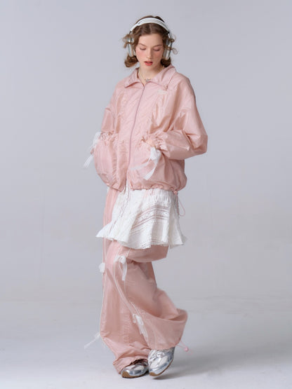 Lace Bow Long Sleeve Double-Zip Jacket【s0000011912】