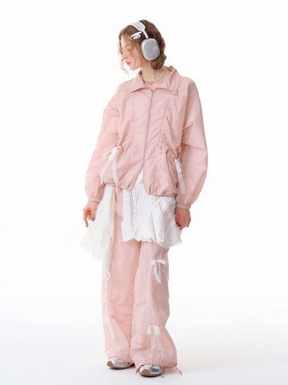 Lace Bow Long Sleeve Double-Zip Jacket【s0000011912】