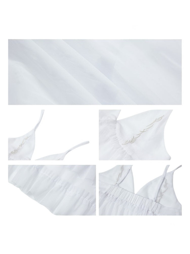 Tiered Frill A-Line Sheer V-Neck Camisole Dress【s0000011907】