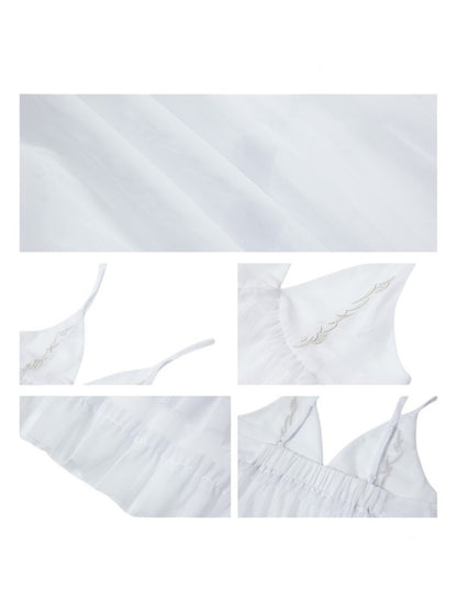 Tiered Frill A-Line Sheer V-Neck Camisole Dress【s0000011907】