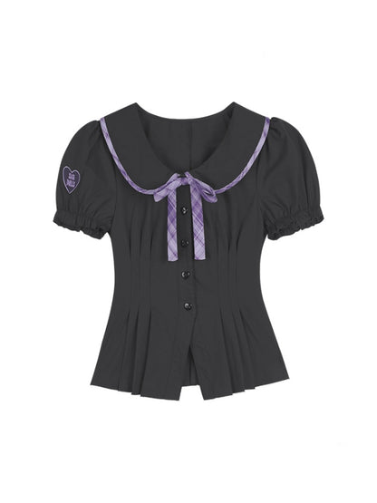 Puff Sleeve Button Down A-Line Flare Blouse【s0000011932】