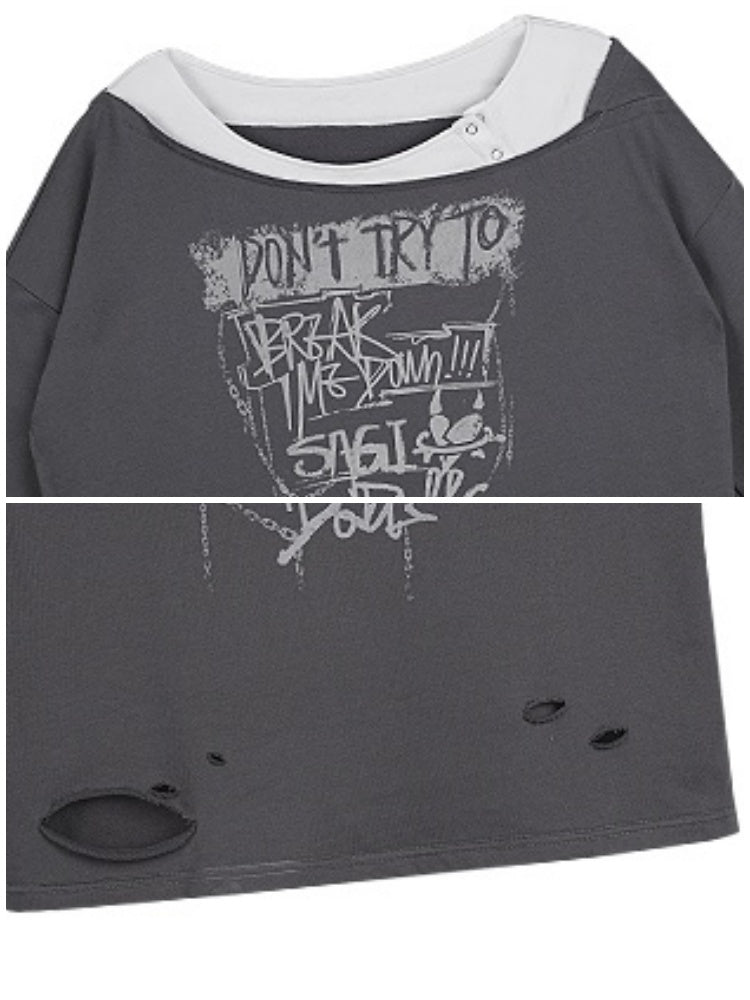 Distressed Hole Fake Two Long Sleeved Sweatshirt【s0000011923】