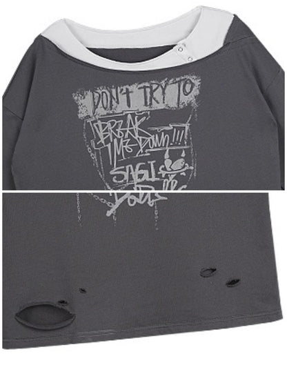 Distressed Hole Fake Two Long Sleeved Sweatshirt【s0000011923】