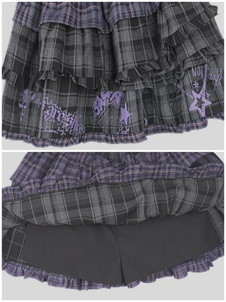 Punk Graffiti Plaid Cake Mini Skirt【s0000011925】