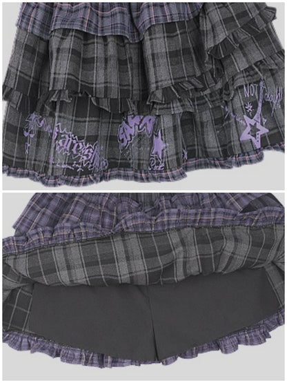 Punk Graffiti Plaid Cake Mini Skirt【s0000011925】