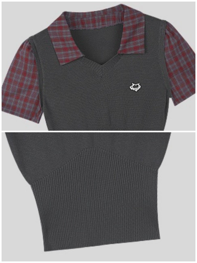 Fake Two Pieces Knitted Vest Polo Short Sleeve T-Shirt【s0000011926】