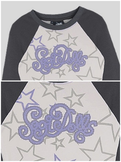 Star Print Raglan Shoulder Long Sleeve T-Shirt【s0000011929】