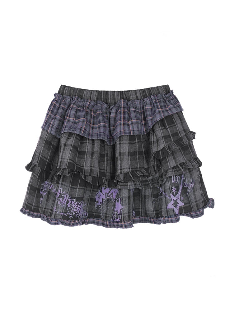 Punk Graffiti Plaid Cake Mini Skirt【s0000011925】