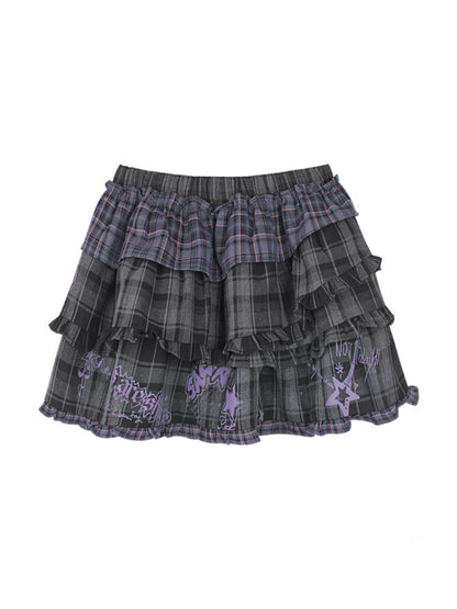 Punk Graffiti Plaid Cake Mini Skirt【s0000011925】