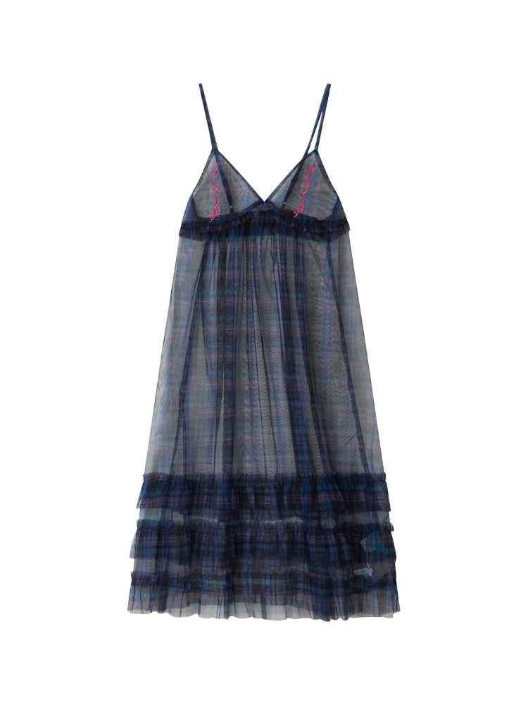 Tiered Frill A-Line Sheer V-Neck Camisole Dress【s0000011907】