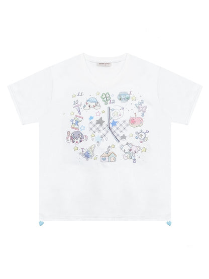 Cartoon Print Pattern V-Neck Short Sleeve T-Shirt【s0000011914】