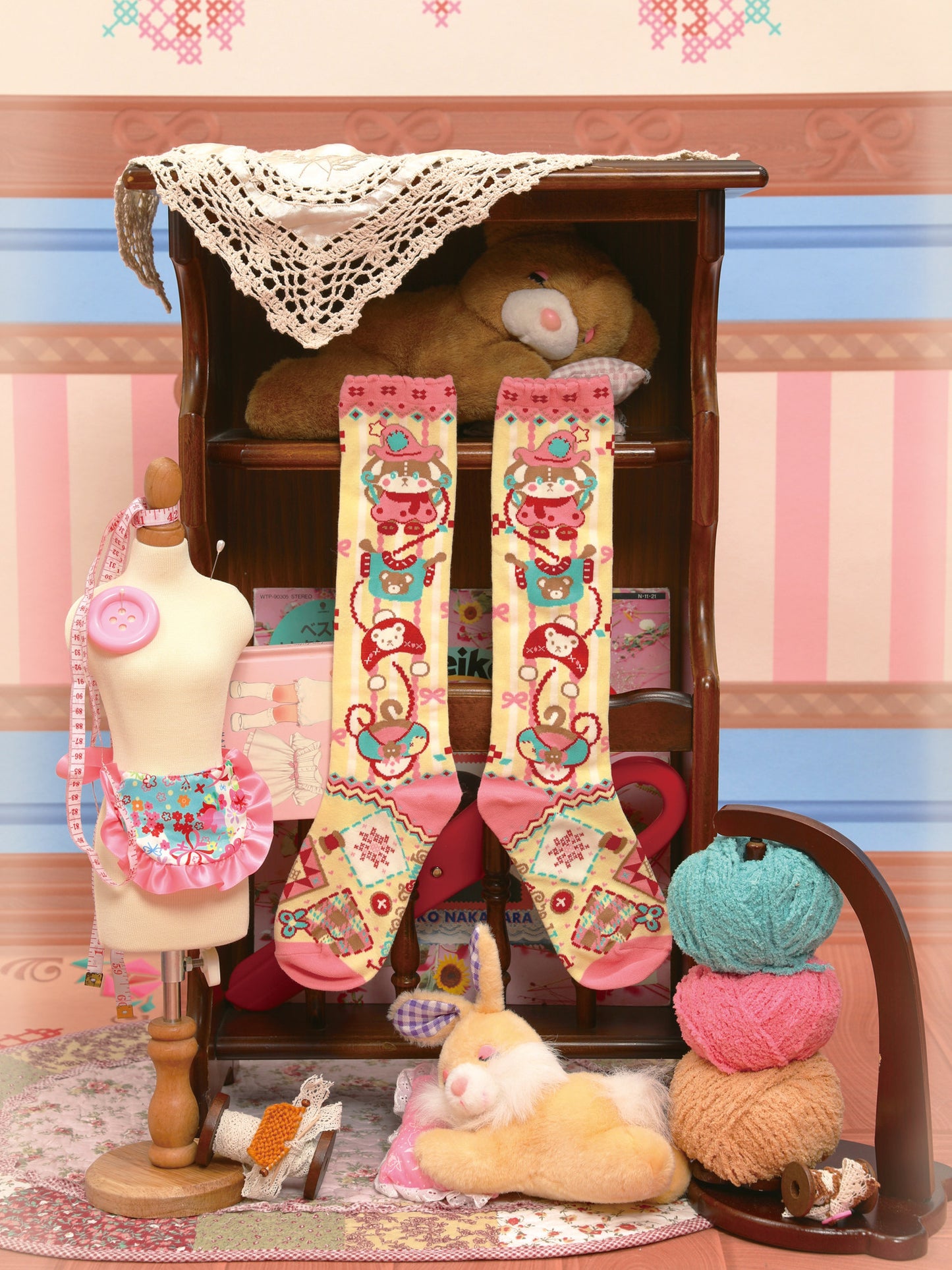 Yellow Striped Bunny Lace Socks【s0000015589】