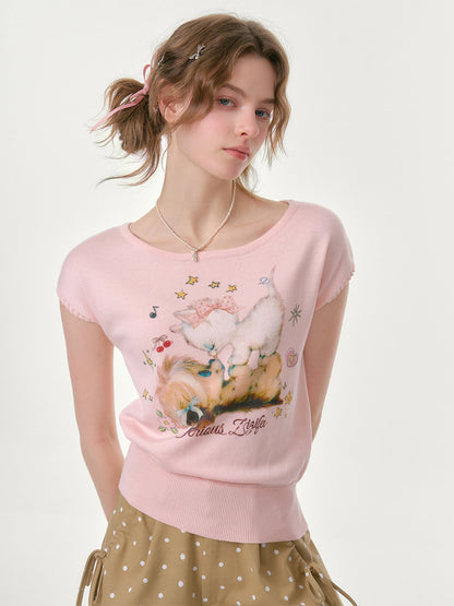 Printed Round Neck Knitted T-Shirt【s0000016620】