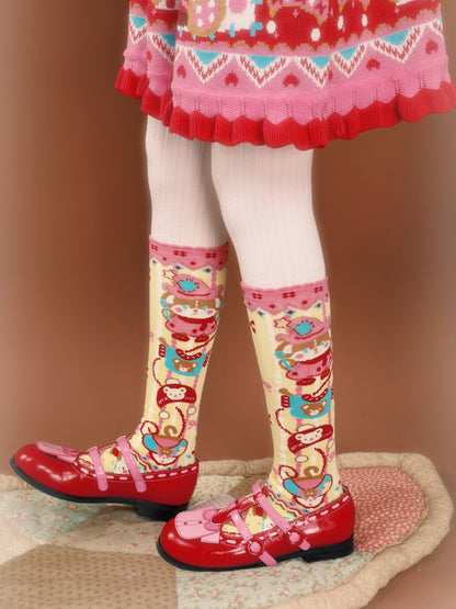 Yellow Striped Bunny Lace Socks【s0000015589】