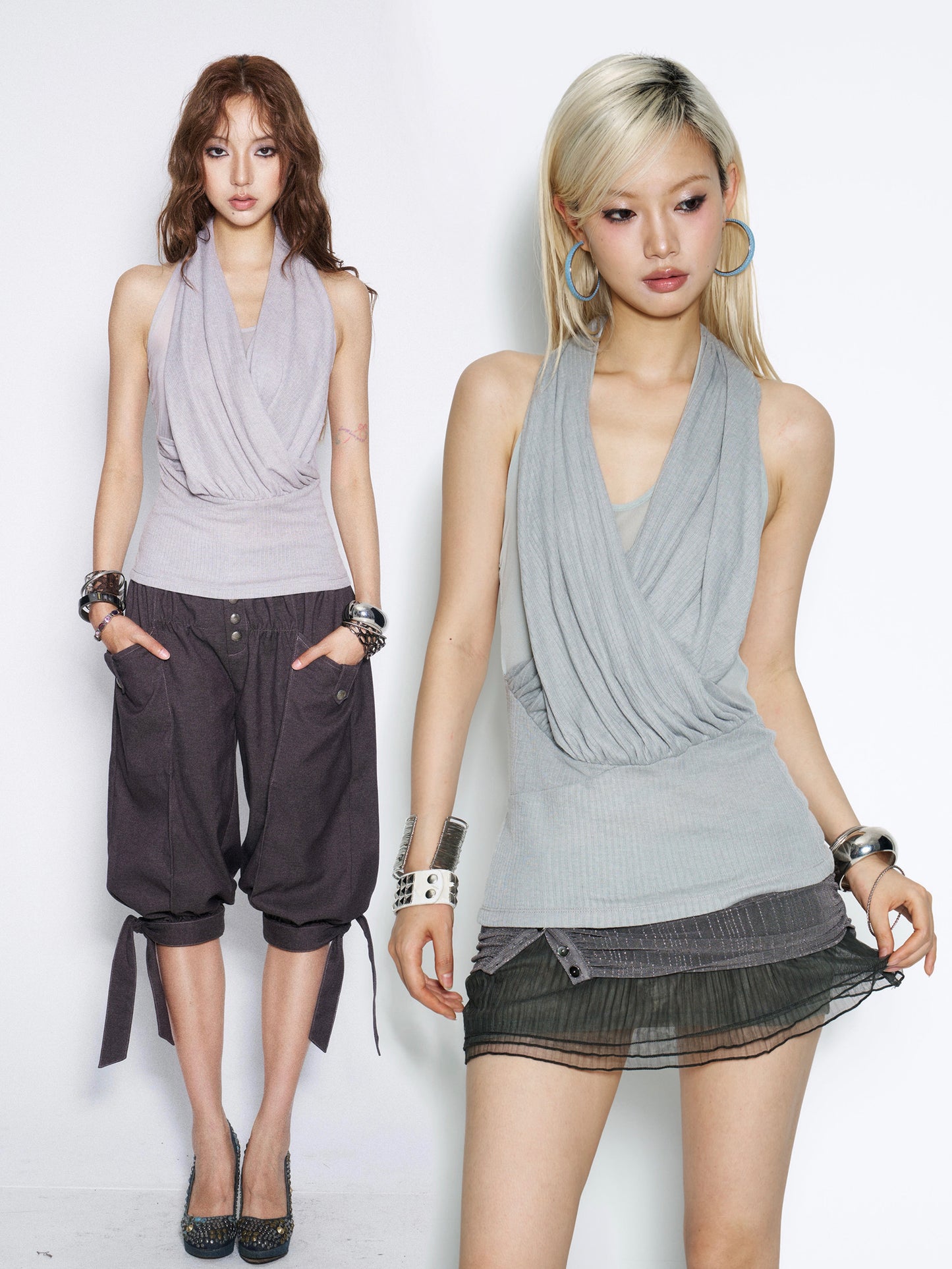 Pleated Cross Collar Knitted Vest【s0000017018】