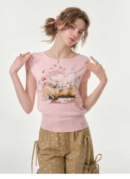 Printed Round Neck Knitted T-Shirt【s0000016620】