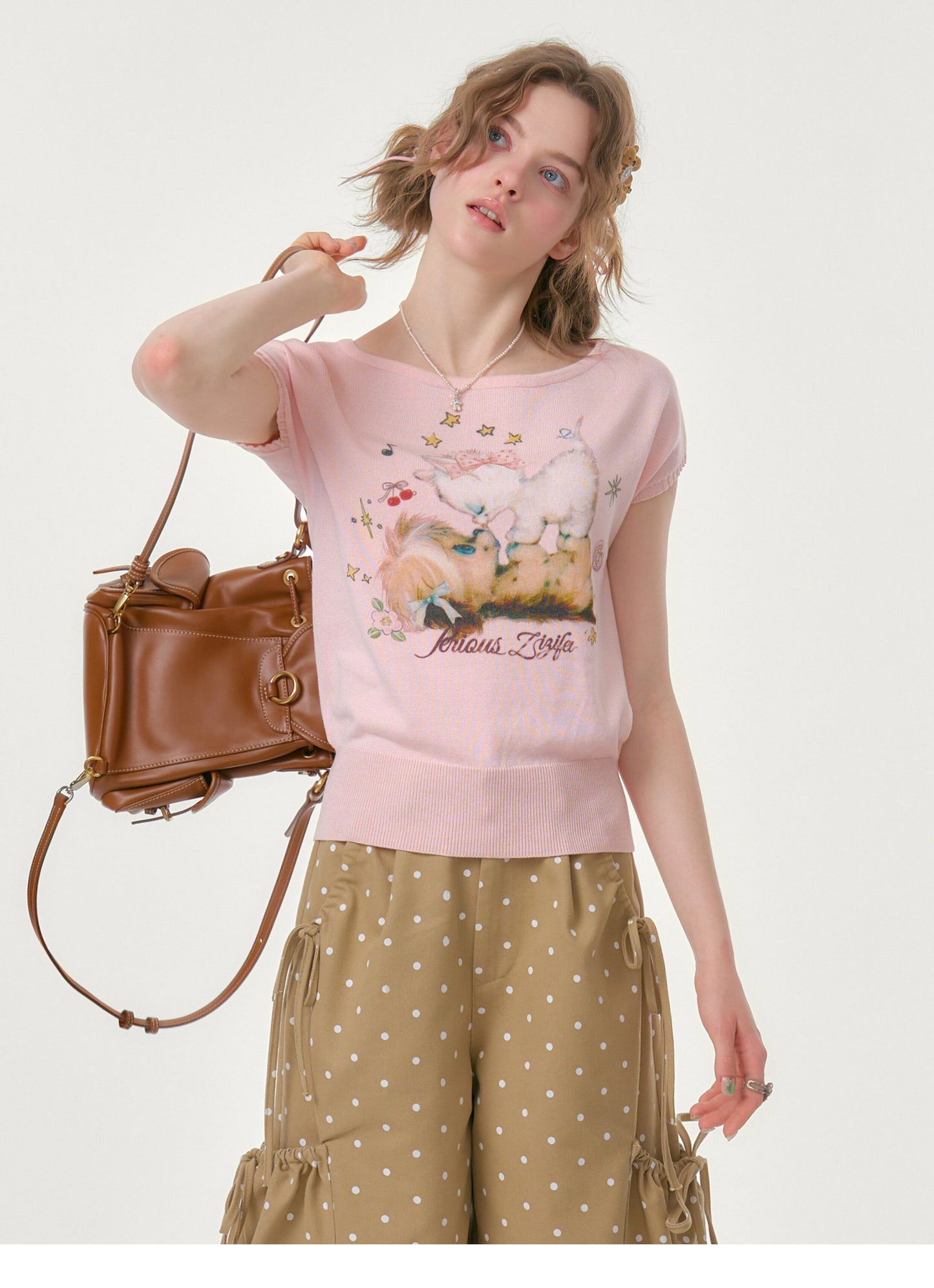 Printed Round Neck Knitted T-Shirt【s0000016620】