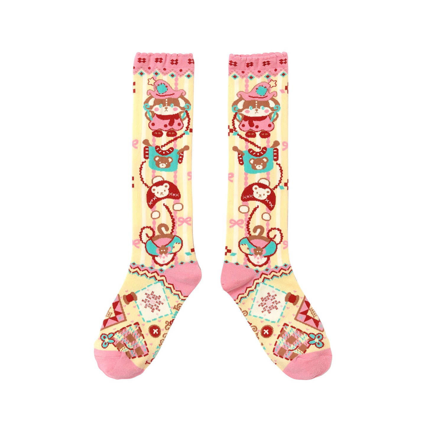Yellow Striped Bunny Lace Socks【s0000015589】