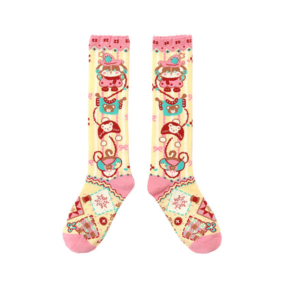 Yellow Striped Bunny Lace Socks【s0000015589】