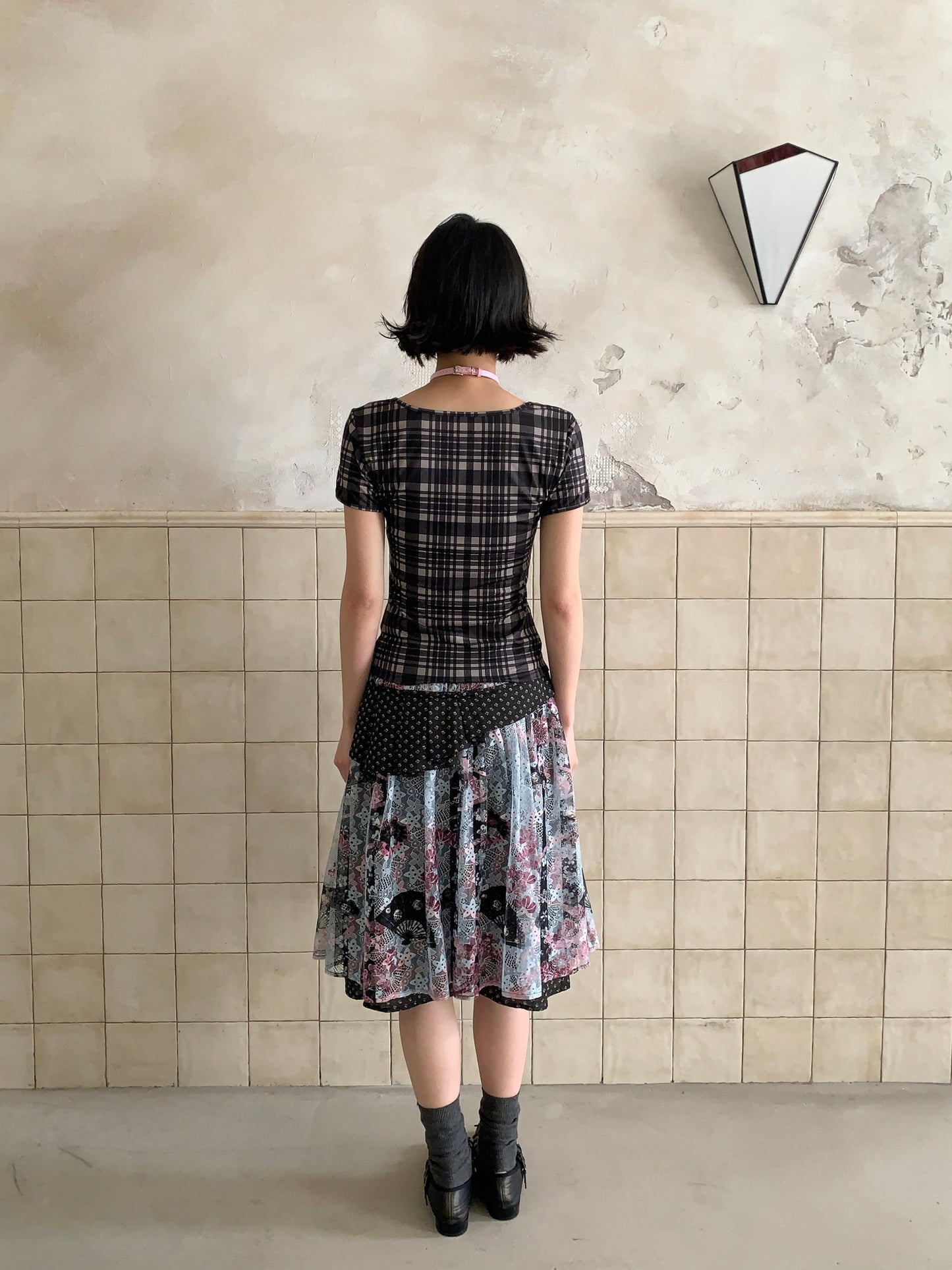 Patchwork Bow Cartoon Check T-Shirt【s0000018082】