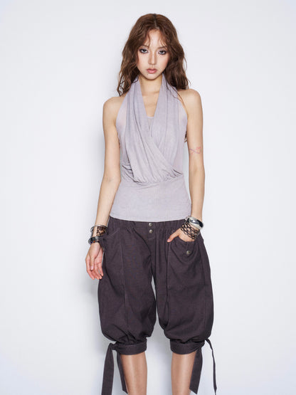 Pleated Cross Collar Knitted Vest【s0000017018】