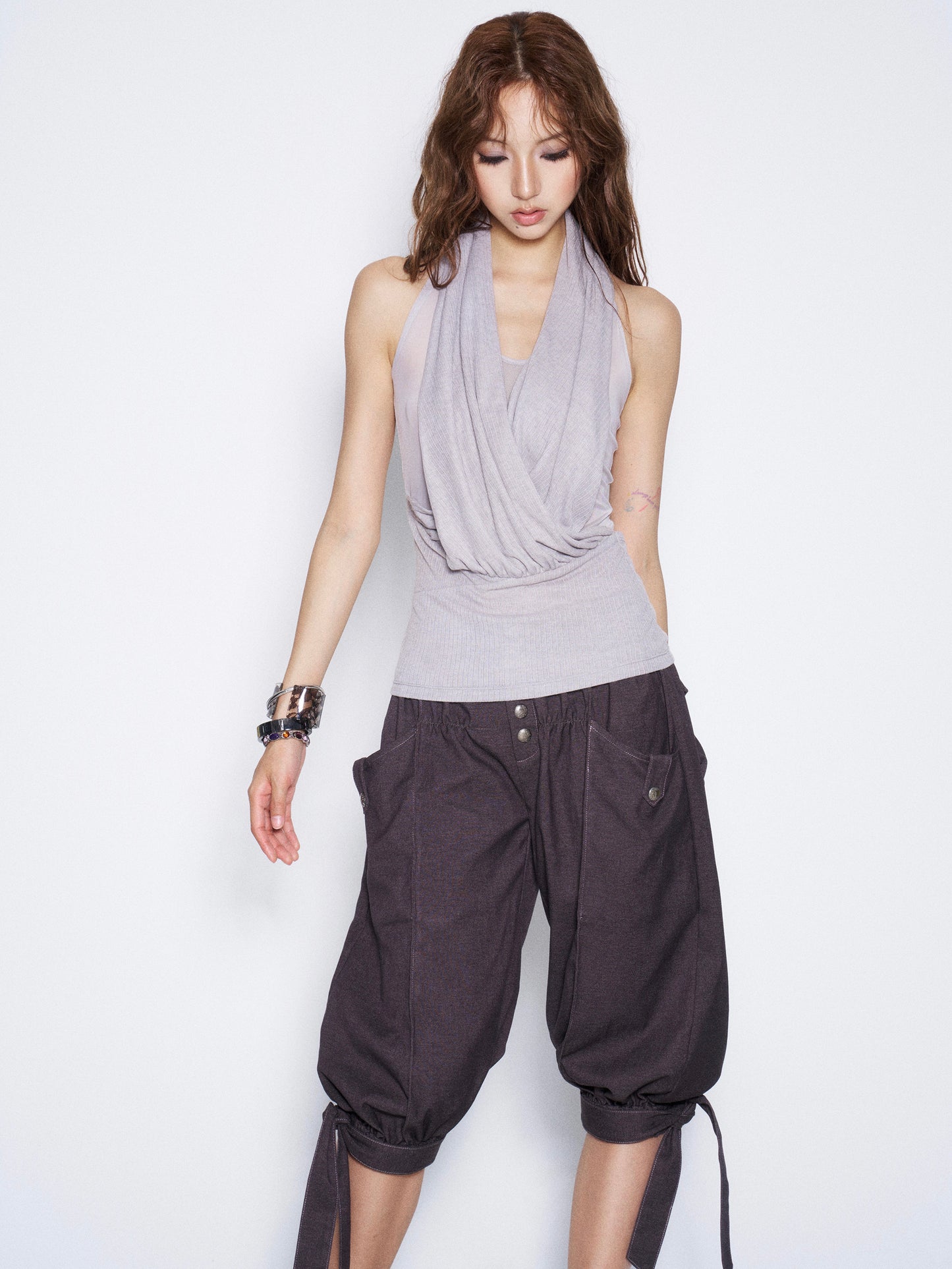 Pleated Cross Collar Knitted Vest【s0000017018】