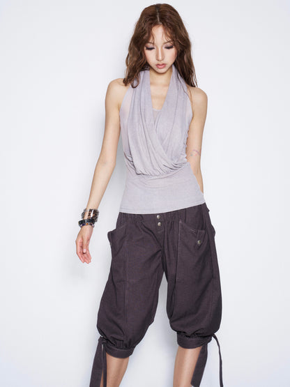 Pleated Cross Collar Knitted Vest【s0000017018】