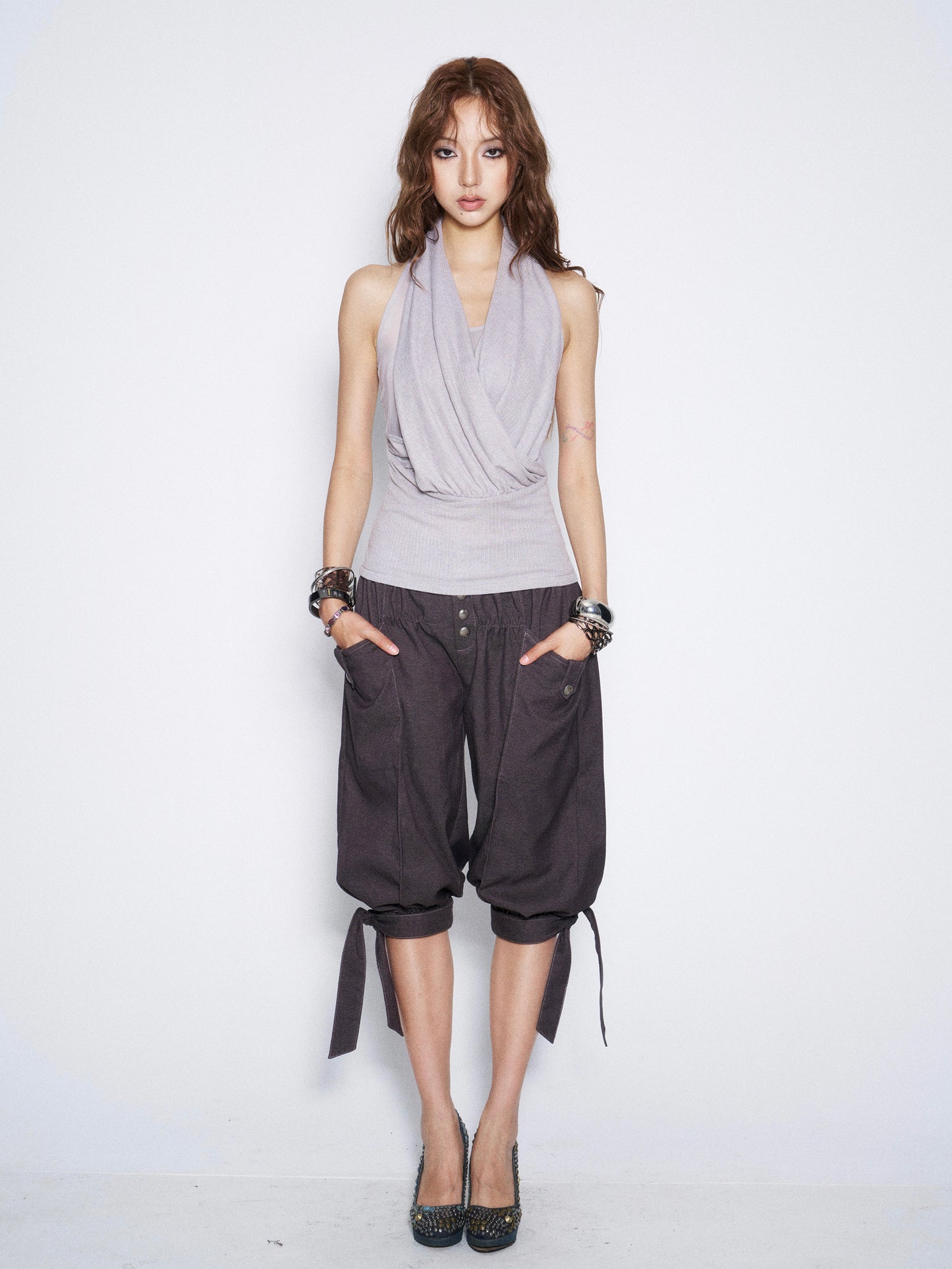 Pleated Cross Collar Knitted Vest【s0000017018】