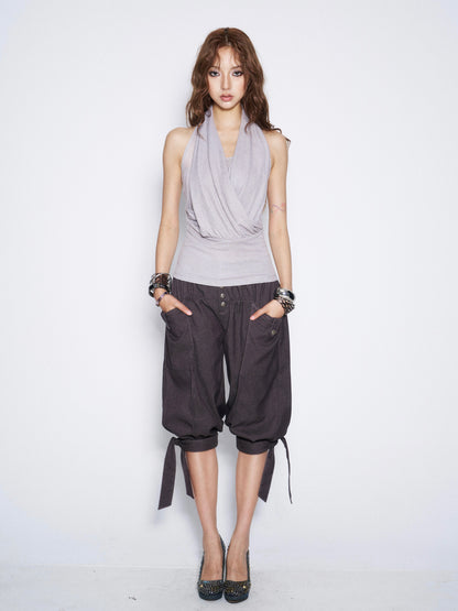 Pleated Cross Collar Knitted Vest【s0000017018】