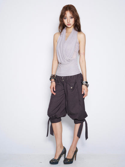 Pleated Cross Collar Knitted Vest【s0000017018】
