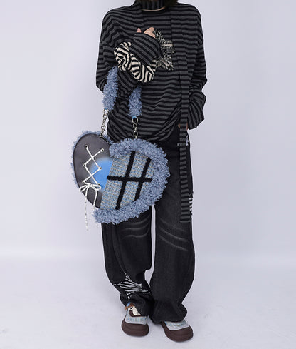 Graffiti Splicing Hairy Love Crossbody Bag【s0000014614】