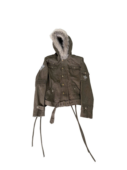 Gray Green Twill Workwear Hooded Jacket【s0000019113】