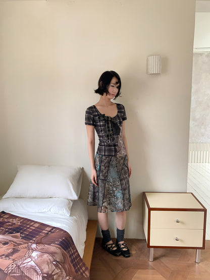 Patchwork Bow Cartoon Check T-Shirt【s0000018082】