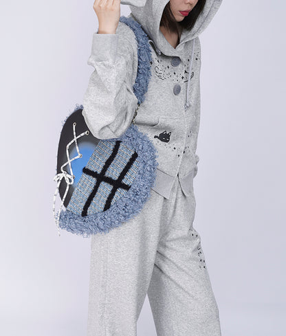 Graffiti Splicing Hairy Love Crossbody Bag【s0000014614】