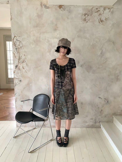 Patchwork Bow Cartoon Check T-Shirt【s0000018082】