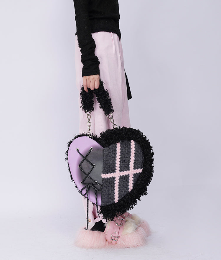 Graffiti Splicing Hairy Love Crossbody Bag【s0000014614】