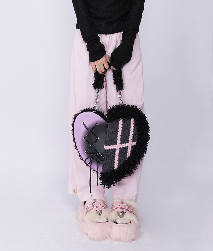 Graffiti Splicing Hairy Love Crossbody Bag【s0000014614】
