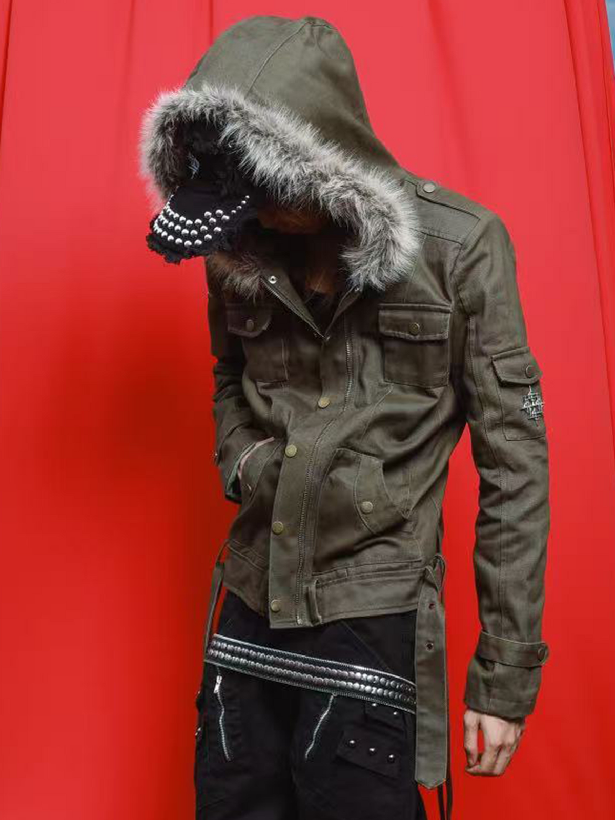 Gray Green Twill Workwear Hooded Jacket【s0000019113】