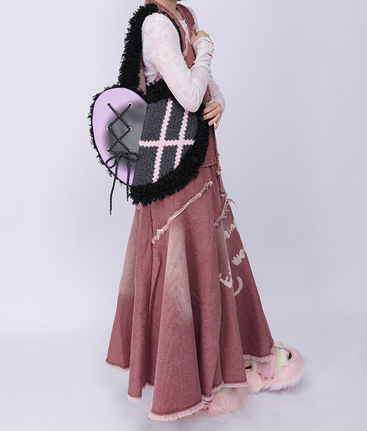 Graffiti Splicing Hairy Love Crossbody Bag【s0000014614】