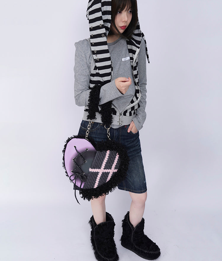 Graffiti Splicing Hairy Love Crossbody Bag【s0000014614】