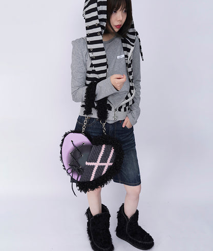 Graffiti Splicing Hairy Love Crossbody Bag【s0000014614】