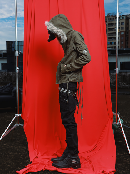 Gray Green Twill Workwear Hooded Jacket【s0000019113】