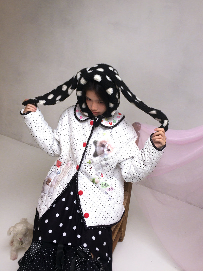 Polka Dot Shearling Rabbit Ear Hat【s0000014528】