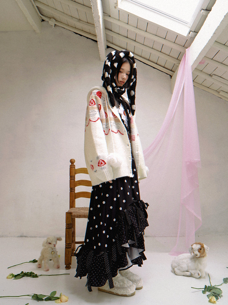 Polka Dot Shearling Rabbit Ear Hat【s0000014528】