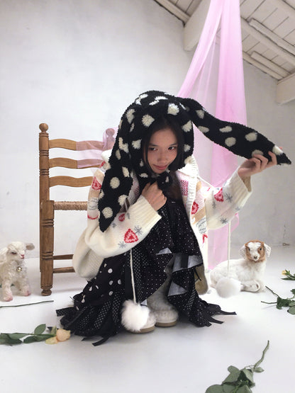 Polka Dot Shearling Rabbit Ear Hat【s0000014528】