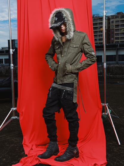 Gray Green Twill Workwear Hooded Jacket【s0000019113】