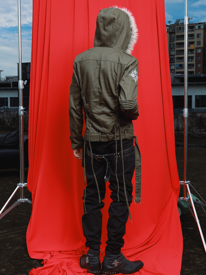 Gray Green Twill Workwear Hooded Jacket【s0000019113】